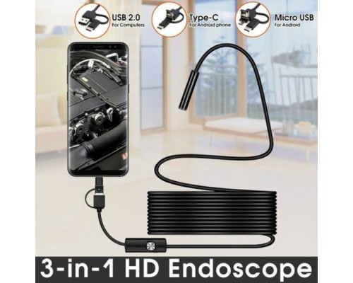 5 M Endoskop 3 in 1 Yılan Kamera USB Micro Usb Type-C Sert Kablo 5 M Endoskop 3 in 1 Yılan Kamera USB Micro Usb Type-C Sert Kablo
