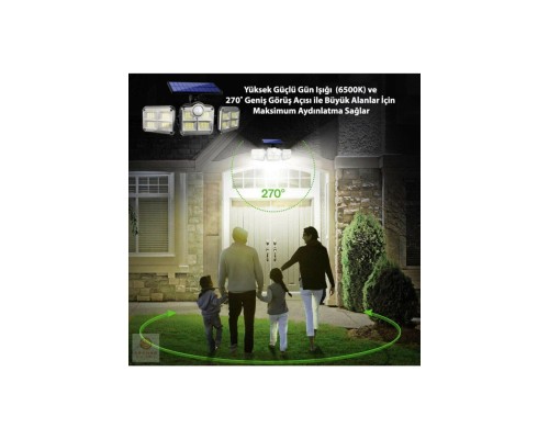 Kumandalı Solar Güneş Enerjili 122 Ledli Hareket Sensörlü Bahçe Aydınlatma Sokak Lambası