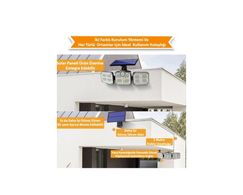Kumandalı Solar Güneş Enerjili 122 Ledli Hareket Sensörlü Bahçe Aydınlatma Sokak Lambası
