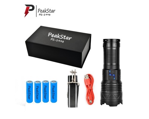 PeakStar PS-1998 Ultra Parlak Su Geçirmez Zoomlu Güçlü 200w 30000 Lümen Şarjlı Bekçi Avcı Kamp El Feneri