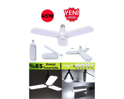 Pervane Ampül 45 W 3 Kollu Katlanır Pervane Led Ampül Tasarruflu Kanatlı Led