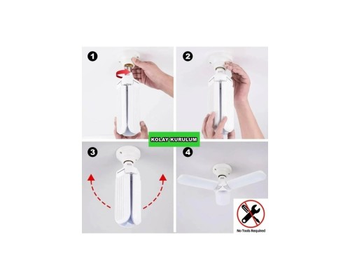 Pervane Ampül 45 W 3 Kollu Katlanır Pervane Led Ampül Tasarruflu Kanatlı Led