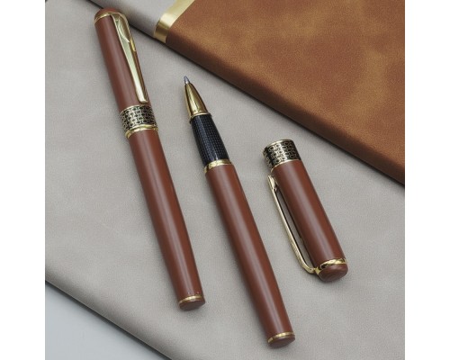 Gold İşlemeli Kahverengi Metal Roller Kalem