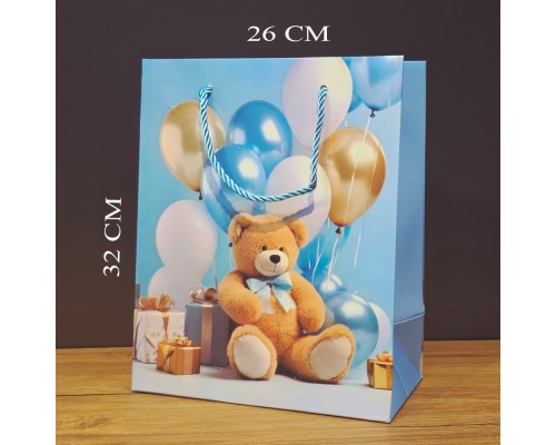 Büyük Boy Ayıcıklı Karton Hediye Çantası