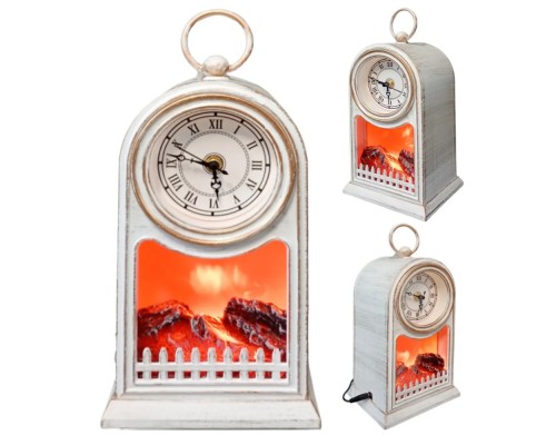 Dekoratif Tasarımlı Led Işıklı Saatli Eskitme Şömine