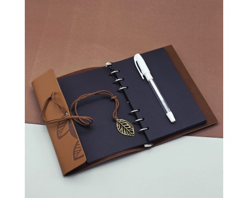 Siyah Yapraklı Deri Defter Ve Kalem Seti