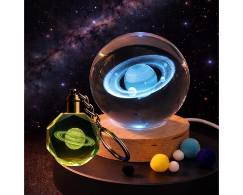 Renk Değiştiren Satürn Gezegen Küre Ve Anahtarlık Seti