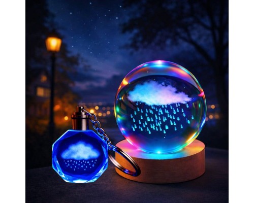 Renk Değiştiren Yağmur Bulutu Tasarımlı Cam Küre Anahtarlık