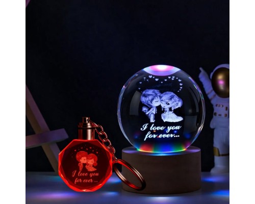 Renk Değiştiren Sevgililer Temalı Cam Küre Ve Işıklı Kristal Anahtarlık