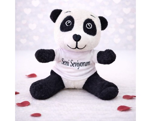 Seni Seviyorum Tişörtlü Sevimli Peluş Panda