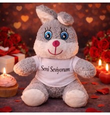 Sevimli Seni Seviyorum Tişörtlü Peluş Tavşan