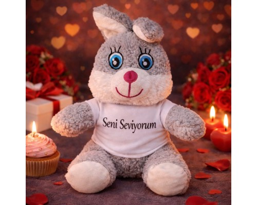 Sevimli Seni Seviyorum Tişörtlü Peluş Tavşan