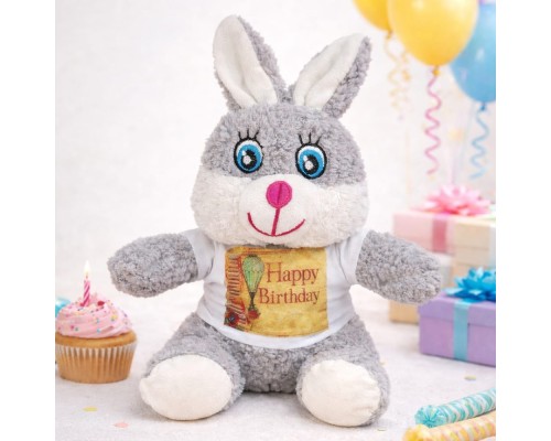 Doğum Günü Tişörtlü Peluş Tavşan