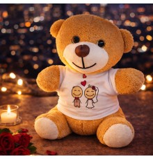 Sevimli Gelin Damat Tişörtlü Peluş Oyuncak Ayıcık