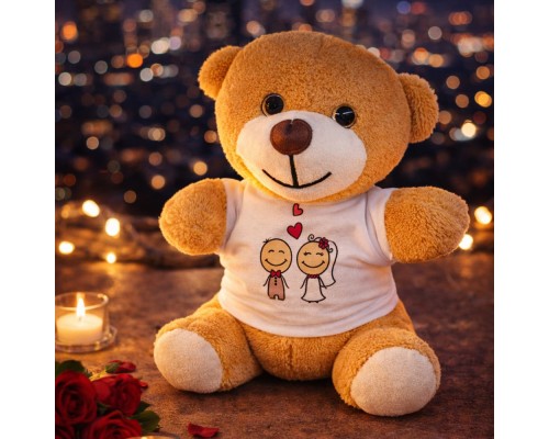 Sevimli Gelin Damat Tişörtlü Peluş Oyuncak Ayıcık