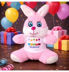 Happy Birthday Tişörtlü Peluş Tavşan