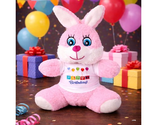 Happy Birthday Tişörtlü Peluş Tavşan