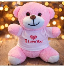 Pembe I Love You Tasarım Tişörtlü Ayıcık