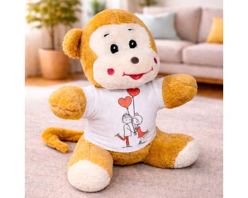 Mutlu Aşıklar Tasarım Tişörtlü Peluş Sevimli Maymun