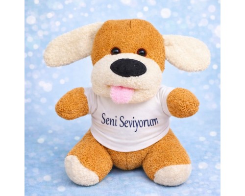 Seni Seviyorum Tişörtlü Sevimli Peluş Oyuncak Köpek
