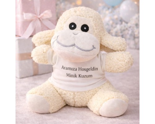 Aramıza Hoşgeldin Minik Kuzum Tişörtlü Sevimli Peluş Kuzu