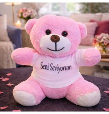 Pembe Seni Seviyorum Tişörtlü Ayıcık