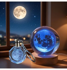 Toptan Dolunay Tasarımlı Renk Değiştiren Cam Küre Ve Anahtarlık Set