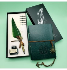 Deri Defter ve Tüylü Mürekkepli Kalem Seti