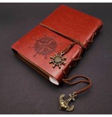Kahverengi Pusula Temalı Deri Defter