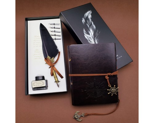 Tüylü Kalem ve Deri Defter Set 646