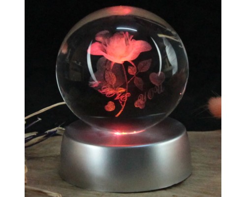 Renk Değiştiren Işıklı Cam Küre Gül