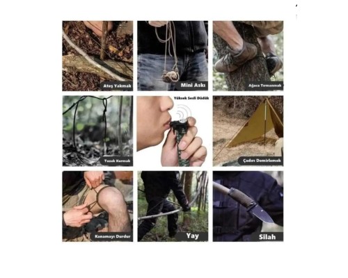 Pusula,Fenerli Yüksek Desibel Düdüklü Hayatta Kalma Kamp Bilekliği - KIRMIZI