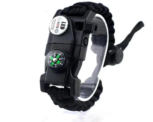 Pusula,Fenerli Yüksek Desibel Düdüklü Hayatta Kalma Kamp Bilekliği - SİYAH
