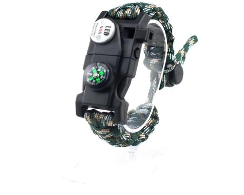 Pusula,Fenerli Yüksek Desibel Düdüklü Hayatta Kalma Kamp Bilekliği - KARIŞIK YEŞİL