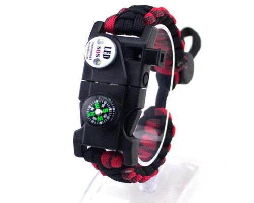 Pusula,Fenerli Yüksek Desibel Düdüklü Hayatta Kalma Kamp Bilekliği - KIRMIZI