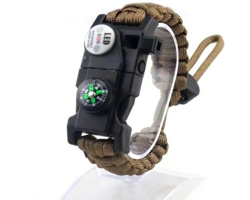 Pusula,Fenerli Yüksek Desibel Düdüklü Hayatta Kalma Kamp Bilekliği - KAHVERENGİ