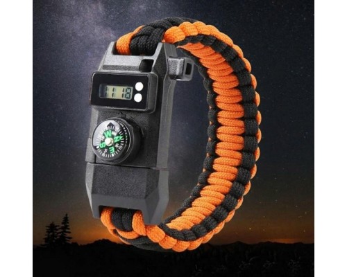 Paracord Dijital Saat Düdük Hayatta Kalma Turuncu Kamp Bilekliği