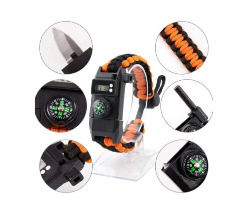 Paracord Dijital Saat Düdük Hayatta Kalma Turuncu Kamp Bilekliği