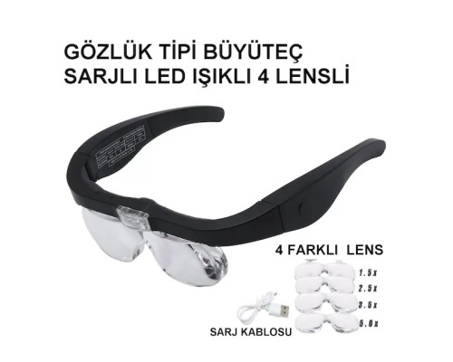 Şarjlı Gözlük Büyüteç 4 Farklı Lens -11537Dc