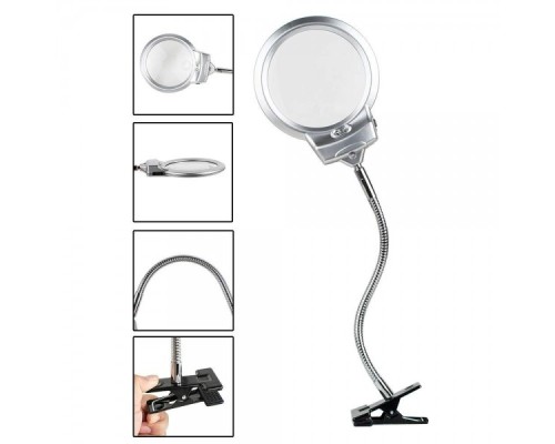 2.5X130 Mm 5X24 Mm Led Aydınlatmalı Büyüteç Masa Üstü Metal Hortum Mandallı Mg15124-C