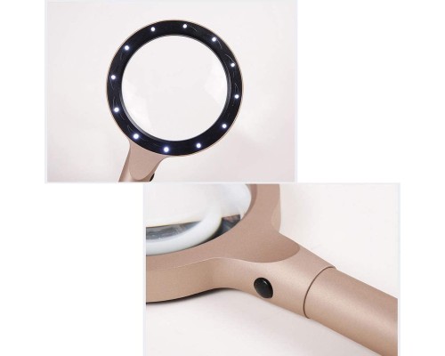 12 Led Işıklı 10X Büyüteç Yaşlılar Ve Çocuklar Için Okuma Saplı Metal Büyüteç 8013