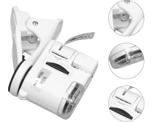 60X Mini Cep Telefonu Için Mandallı Mikroskop Uv Ledli Büyüteç Model AL2431
