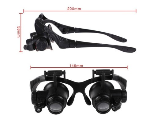 Gözlük Modeli 10X 15X 20X 25X Lens 2 Led Işıklı Büyüteç