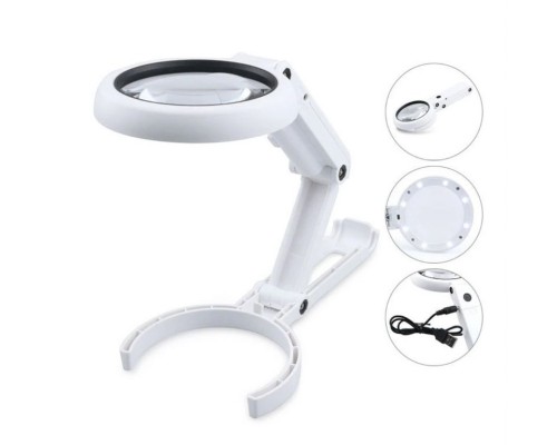 Usb Şarj Edilebilir Katlanabilir 3.5 - 10X Büyüteç 8 Ledli Masa Ve Eliçin Büyüteç FS90RC