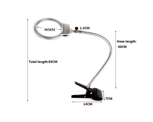 2.5X90 Mm 5X24 Mm Büyüteç Mandallı Metal Hortumlu Masa Üstü Büyüteç