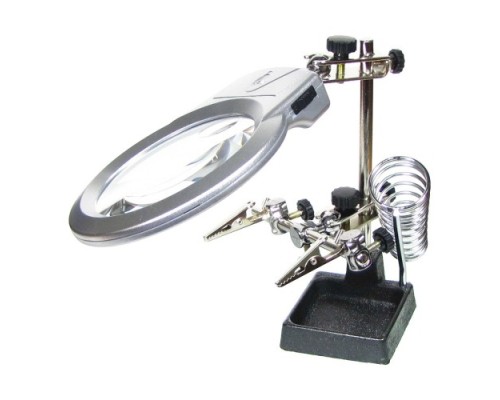 Ayarlanabilir Başlıklı Elektronikçi Yardım Lehim Standı Ile Ledli Büyüteç