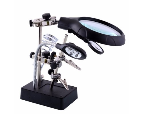 Masa Üstü Mandallı 2.5X90 Mm 7.5X34 Mm Mercekli Adaptörlu Işıklı Büyüteç