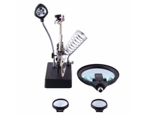 Masa Üstü Mandallı 2.5X90 Mm 7.5X34 Mm Mercekli Adaptörlu Işıklı Büyüteç