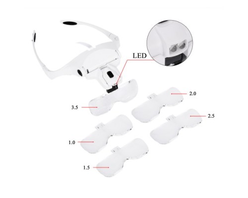 5 Lens 1.0X-3.5X 2Led Işıklı İle Ayarlanabilir Gözlük Büyüteç 9892B2