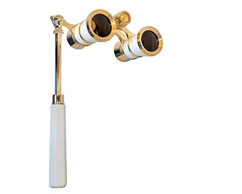 Nefis Işlemeli, Tiyatro / Opera Dürbünü 3x25 Prinç Metal Kaplamalı Retro Beyaz